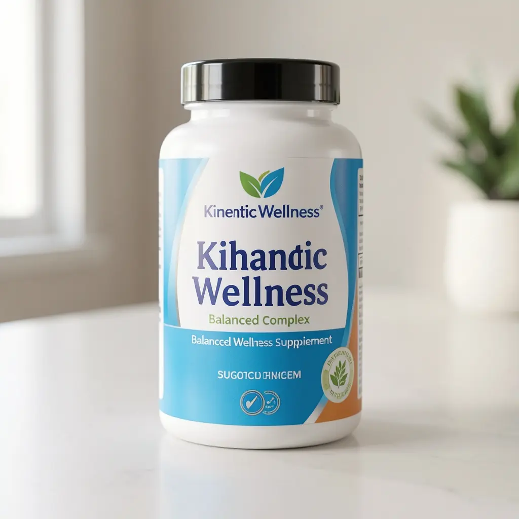KineticWellness balanced wellness complex supplement bottle displayed on a clean surface